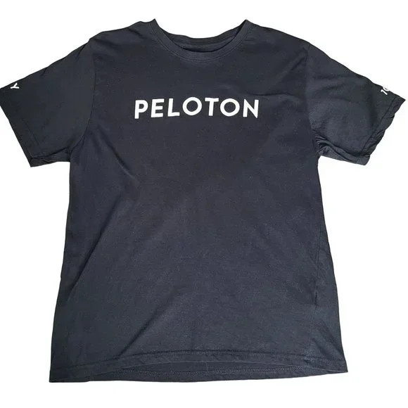 Peloton Shirt Adult Medium Black Short Sleeve Century 100% Cotton Cycling - Picture 1 of 7